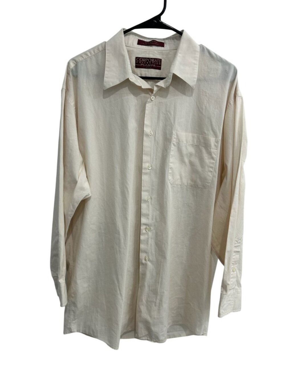 Jos A Bank 17 Mens Ivory Cotton Long Sleeve Button Down Shirt Corporate Classic